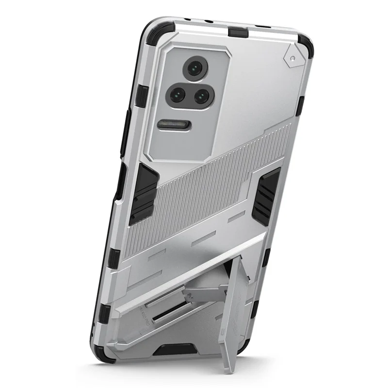 For Xiaomi Poco F4 5G / Redmi K40S 5G Hidden Kickstand Design Hard PC + Soft TPU Hybrid Phone Case Shell - White