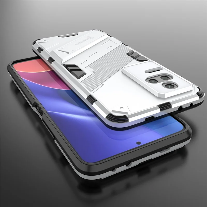 For Xiaomi Poco F4 5G / Redmi K40S 5G Hidden Kickstand Design Hard PC + Soft TPU Hybrid Phone Case Shell - White