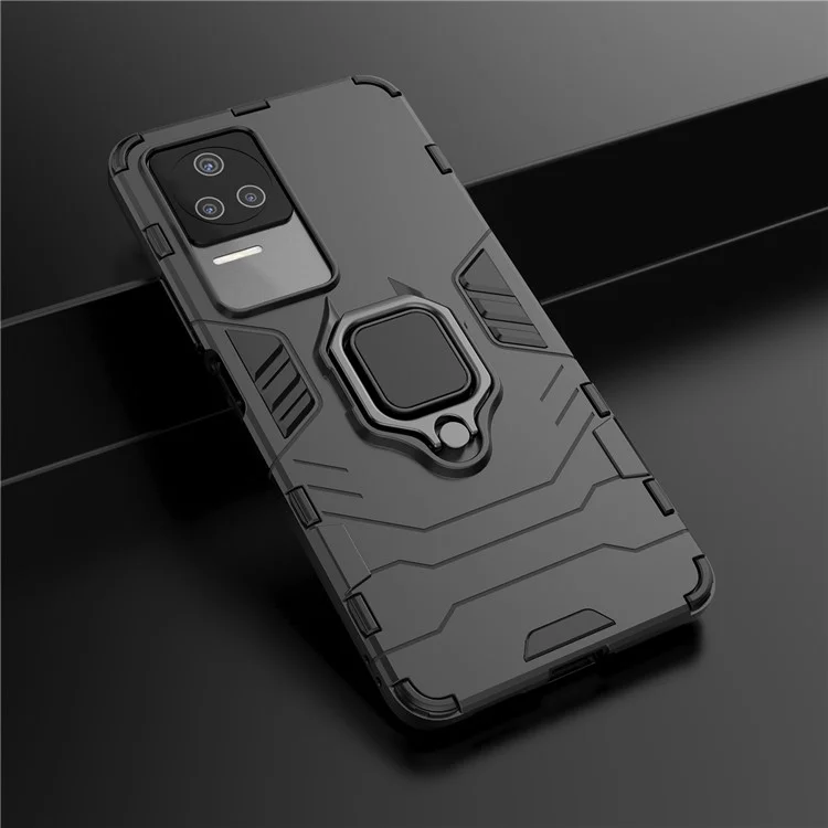 Per Xiaomi Poco F4 5G / Redmi K40S 5G Custodia protettiva in PC rigido + TPU morbido Ibrida con anello e supporto - Nero