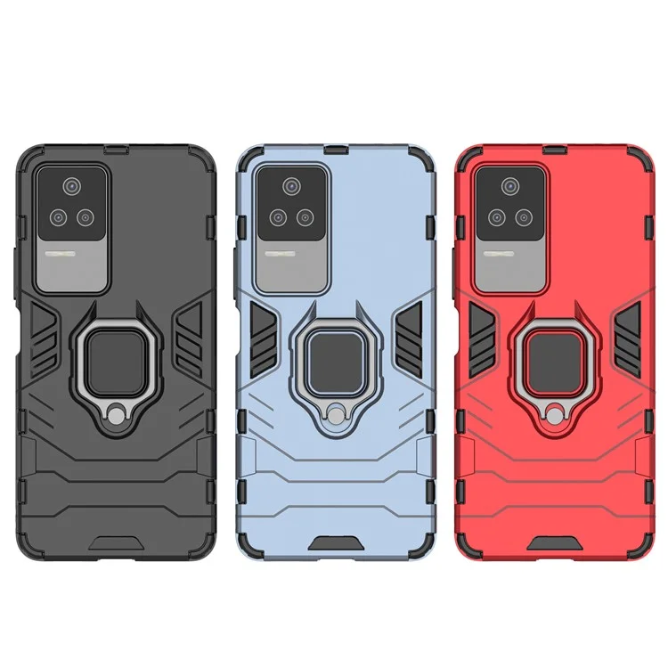 Per Xiaomi Poco F4 5G / Redmi K40S 5G Custodia protettiva in PC rigido + TPU morbido Ibrida con anello e supporto - Nero