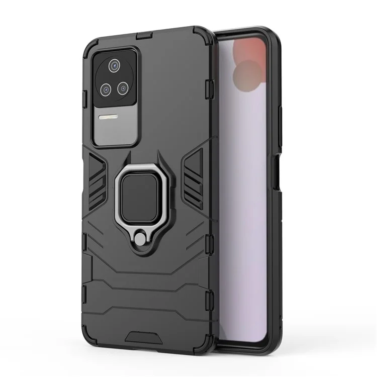 Per Xiaomi Poco F4 5G / Redmi K40S 5G Custodia protettiva in PC rigido + TPU morbido Ibrida con anello e supporto - Nero