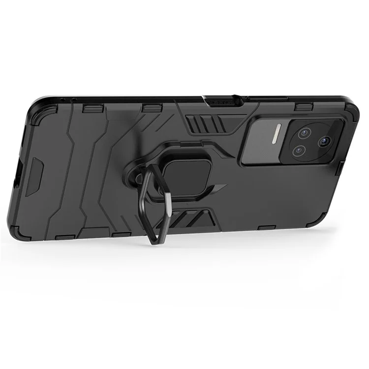 Per Xiaomi Poco F4 5G / Redmi K40S 5G Custodia protettiva in PC rigido + TPU morbido Ibrida con anello e supporto - Nero