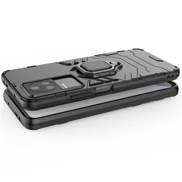 Per Xiaomi Poco F4 5G / Redmi K40S 5G Custodia protettiva in PC rigido + TPU morbido Ibrida con anello e supporto - Nero