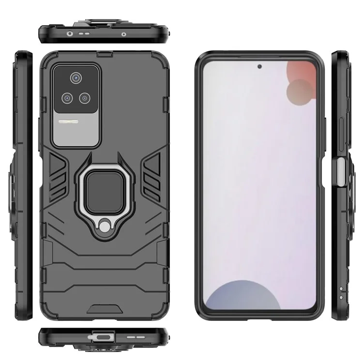 Per Xiaomi Poco F4 5G / Redmi K40S 5G Custodia protettiva in PC rigido + TPU morbido Ibrida con anello e supporto - Nero