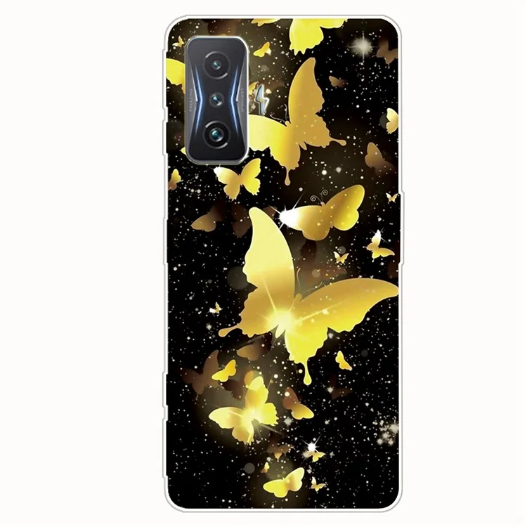 For Xiaomi Poco F4 GT/Redmi K50 Gaming IMD Patterned Soft TPU Phone Cover Case Drop-Protection Accessory - Golden Butterflies