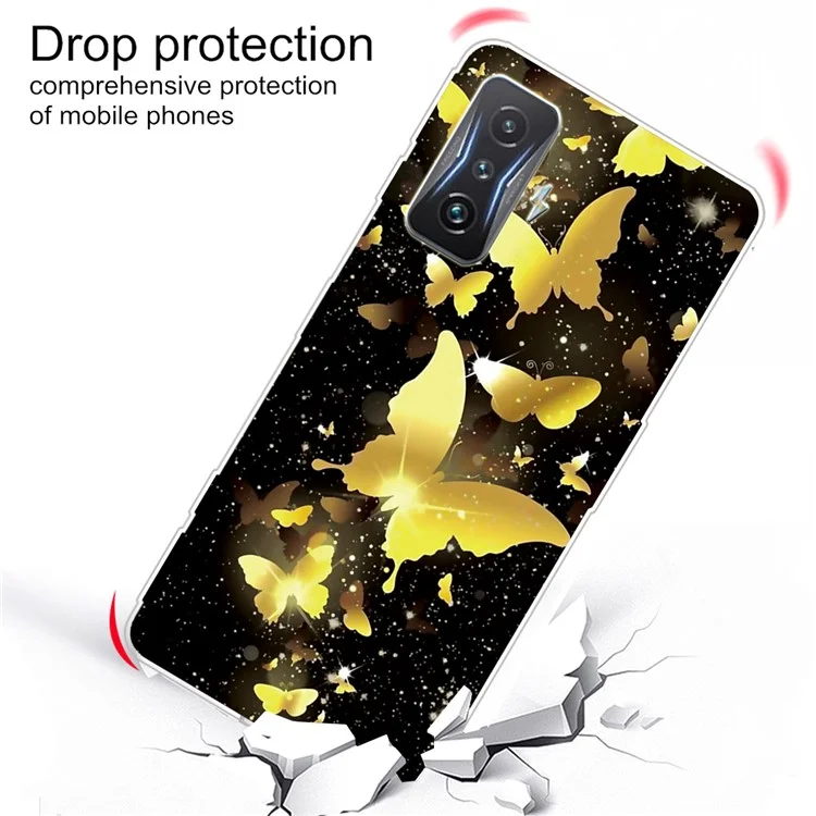 For Xiaomi Poco F4 GT/Redmi K50 Gaming IMD Patterned Soft TPU Phone Cover Case Drop-Protection Accessory - Golden Butterflies