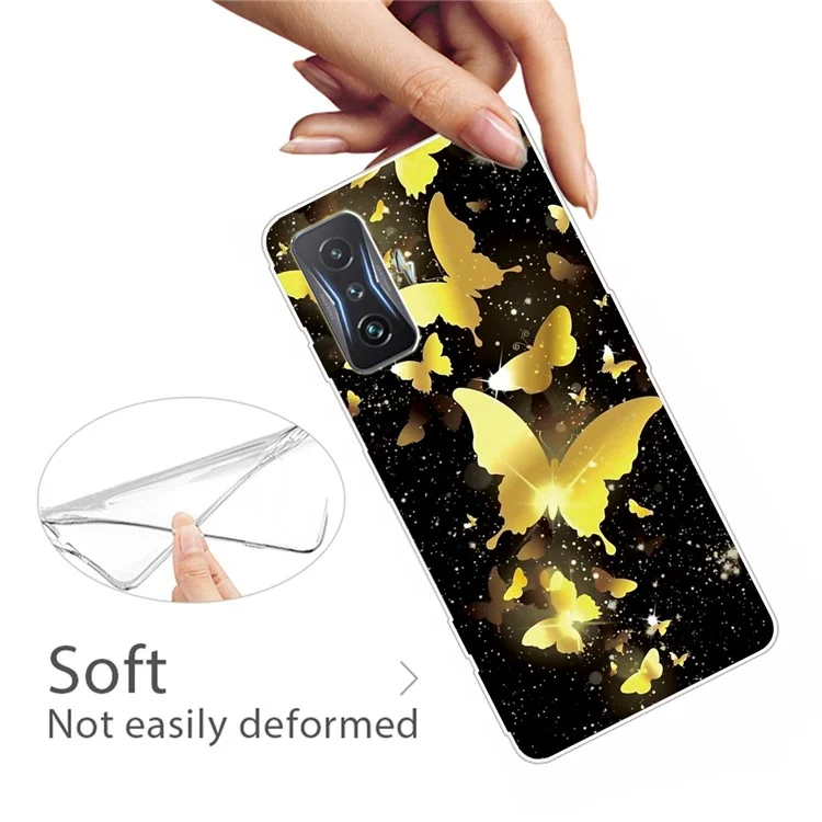 Pour Xiaomi Poco F4 gt / Redmi K50 Gaming IMD Motherned Soft TPU Téléphone Couverture de Couverture de la Protection - Papillons Dorés