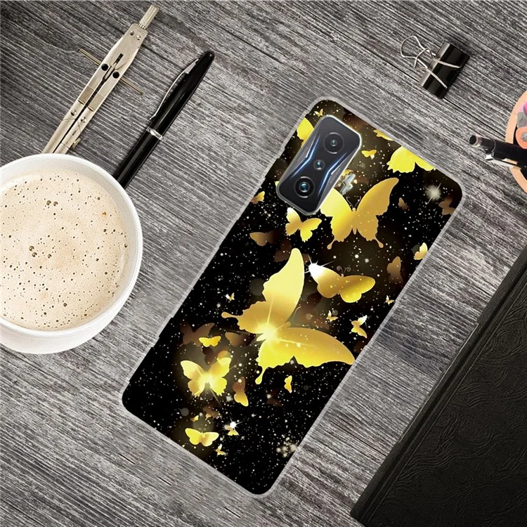 For Xiaomi Poco F4 GT/Redmi K50 Gaming IMD Patterned Soft TPU Phone Cover Case Drop-Protection Accessory - Golden Butterflies