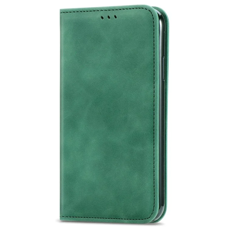 Pour Xiaomi Redmi Note 11S 4G 2022 (Mediatek Helio G96) Skin-Touch Feeling PU Leather Retro Case Card Slots Magnetic Absorption Stand Flip Cover - Vert