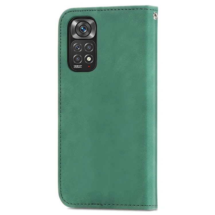 Pour Xiaomi Redmi Note 11S 4G 2022 (Mediatek Helio G96) Skin-Touch Feeling PU Leather Retro Case Card Slots Magnetic Absorption Stand Flip Cover - Vert