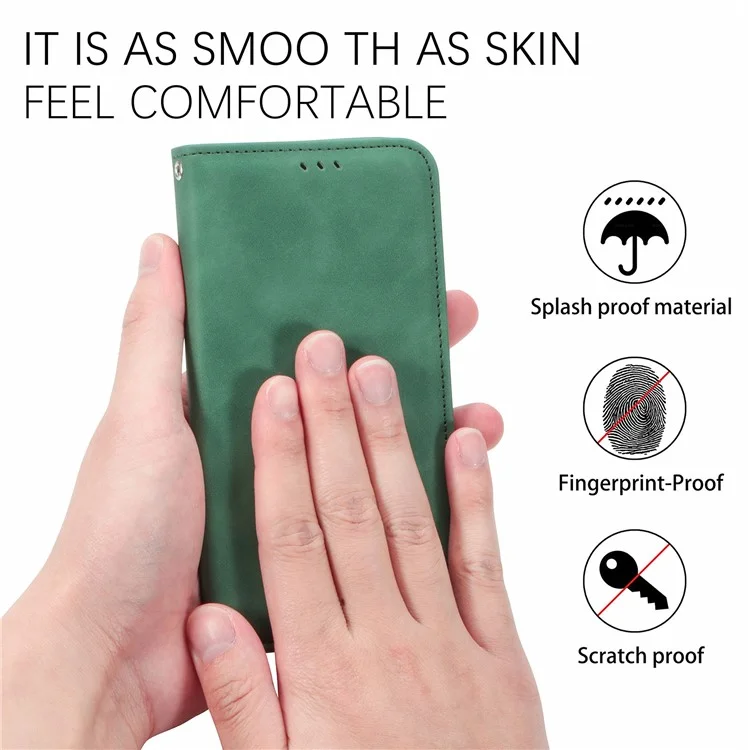 Pour Xiaomi Redmi Note 11S 4G 2022 (Mediatek Helio G96) Skin-Touch Feeling PU Leather Retro Case Card Slots Magnetic Absorption Stand Flip Cover - Vert