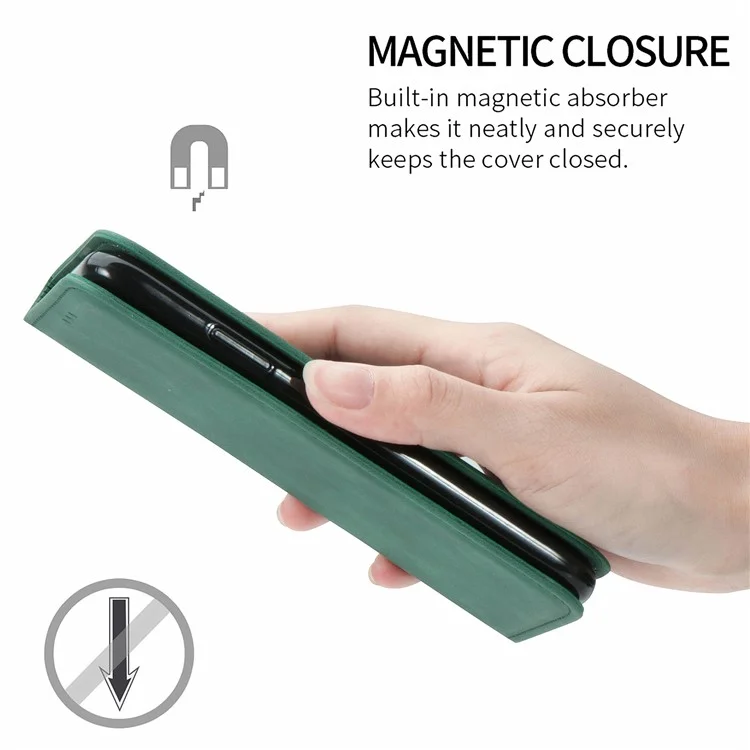 Pour Xiaomi Redmi Note 11S 4G 2022 (Mediatek Helio G96) Skin-Touch Feeling PU Leather Retro Case Card Slots Magnetic Absorption Stand Flip Cover - Vert