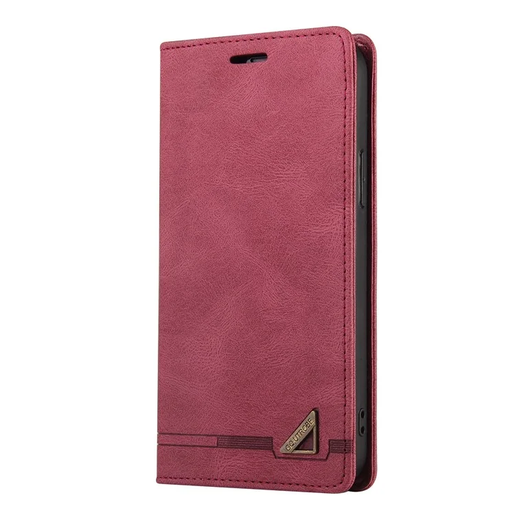Gq. Utrobe 008 Série Skin-toucha Sentir Caso de Couro Para Xiaomi Redmi Nota 11 4G (Qualcomm), RFID Proteção de Bloqueio Flip Stand Stand Phone Tampa - Vinho Vermelho