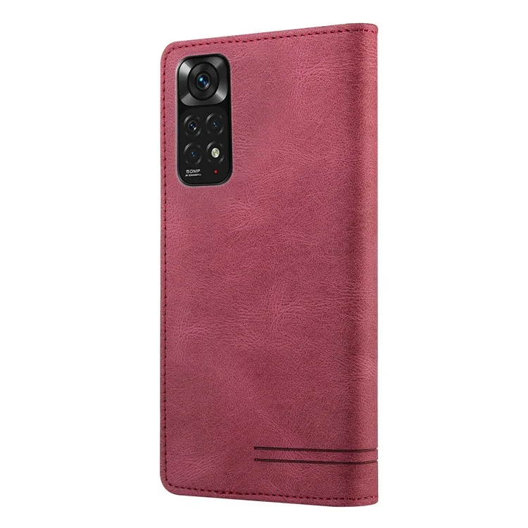 Gq. Utrobe 008 Série Skin-toucha Sentir Caso de Couro Para Xiaomi Redmi Nota 11 4G (Qualcomm), RFID Proteção de Bloqueio Flip Stand Stand Phone Tampa - Vinho Vermelho