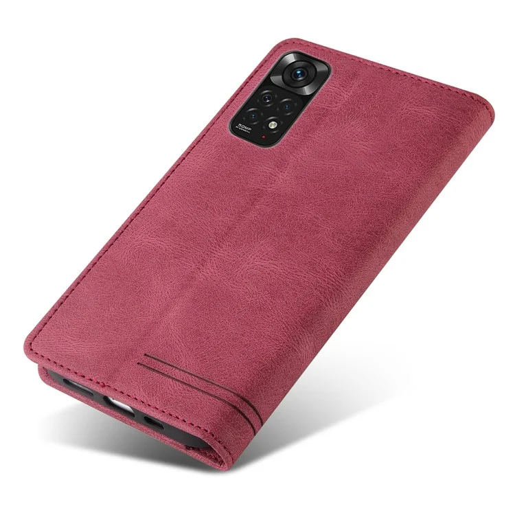 Gq. Utrobe 008 Série Skin-toucha Sentir Caso de Couro Para Xiaomi Redmi Nota 11 4G (Qualcomm), RFID Proteção de Bloqueio Flip Stand Stand Phone Tampa - Vinho Vermelho