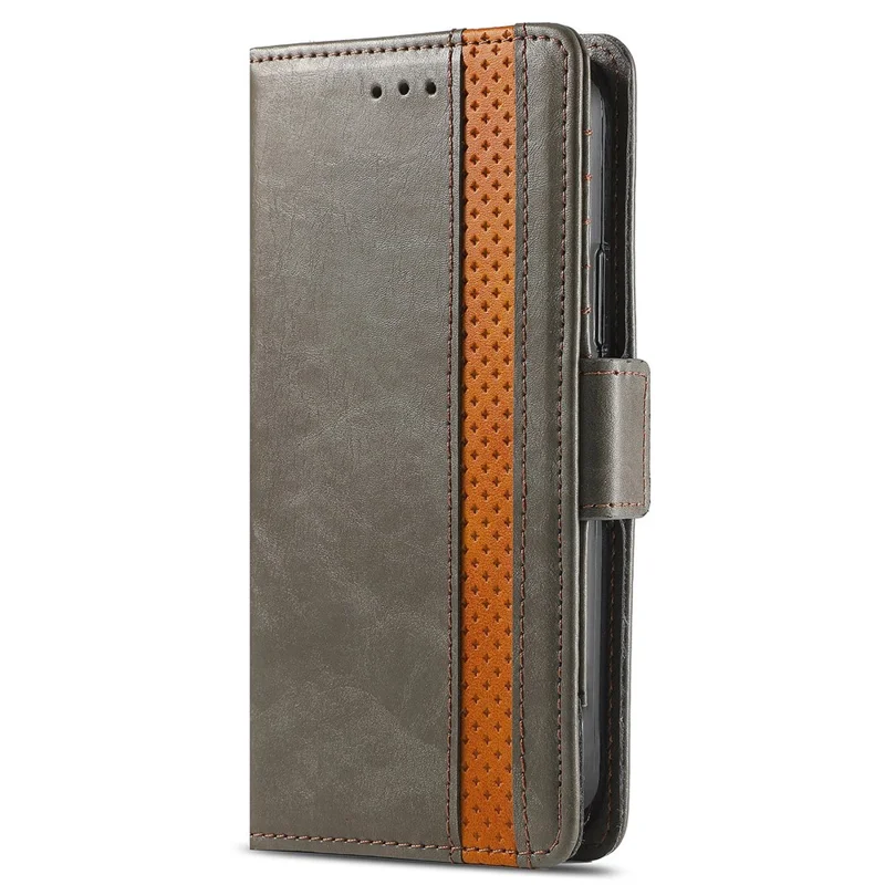 CASENEO 002 Series For Xiaomi Redmi Note 9 Pro/Note 9 Pro Max/Note 9S Splicing PU Leather Case Business Style Anti-drop Flip Folio Wallet Cover with Stand - Grey