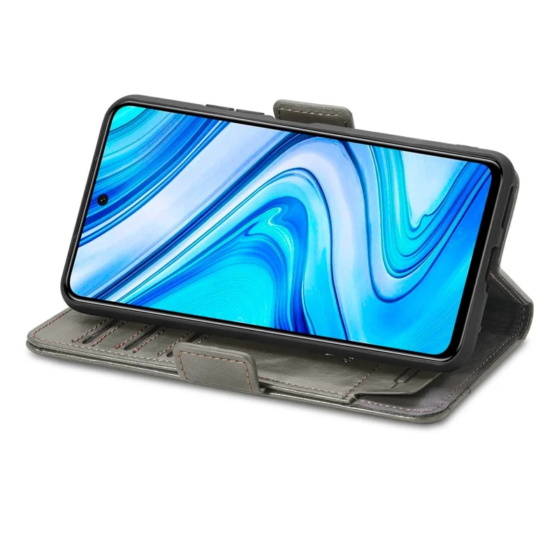 CASENEO 002 Series For Xiaomi Redmi Note 9 Pro/Note 9 Pro Max/Note 9S Splicing PU Leather Case Business Style Anti-drop Flip Folio Wallet Cover with Stand - Grey