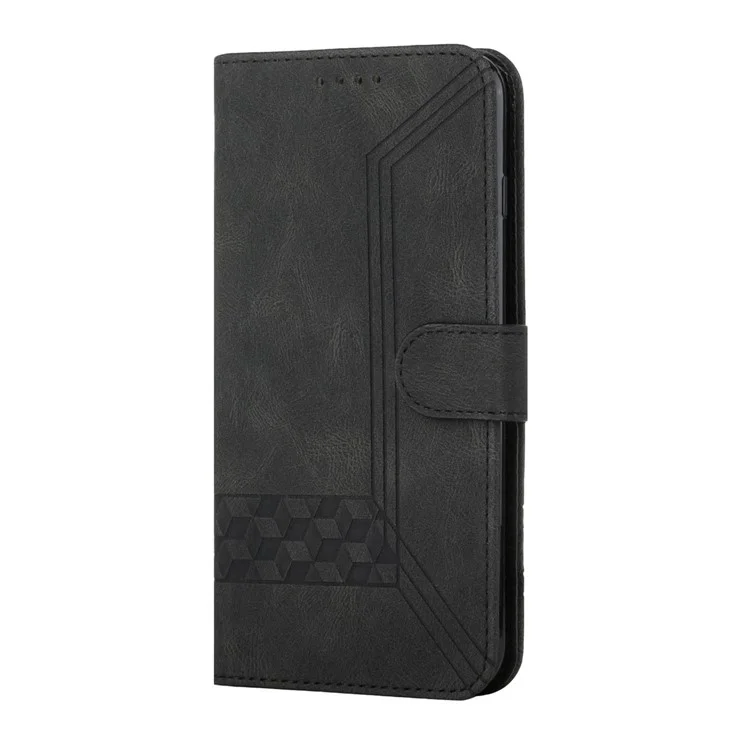 Чехол-книжка YX0010 Series для Xiaomi Redmi Note 11 Pro 4G (MediaTek) / Redmi Note 11 Pro 5G (Qualcomm), из искусственной кожи с тиснением ромбов и линий, с подставкой и ремешком - черный