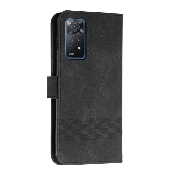Чехол-книжка YX0010 Series для Xiaomi Redmi Note 11 Pro 4G (MediaTek) / Redmi Note 11 Pro 5G (Qualcomm), из искусственной кожи с тиснением ромбов и линий, с подставкой и ремешком - черный