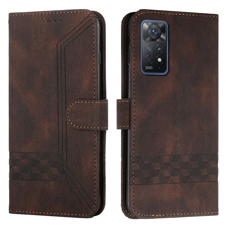 For Xiaomi Redmi Note 11 Pro 4G (Mediatek) / Note 11 Pro 5G (Qualcomm) Phone Case with Strap Imprint PU Leather Wallet Stand Cover - Brown