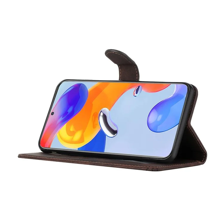 For Xiaomi Redmi Note 11 Pro 4G (Mediatek) / Note 11 Pro 5G (Qualcomm) Phone Case with Strap Imprint PU Leather Wallet Stand Cover - Brown