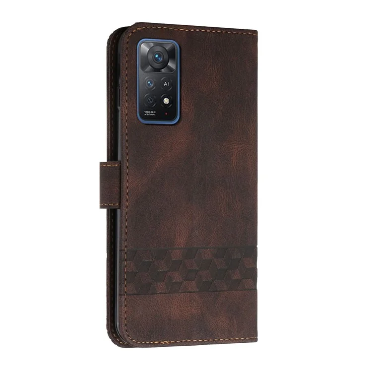 For Xiaomi Redmi Note 11 Pro 4G (Mediatek) / Note 11 Pro 5G (Qualcomm) Phone Case with Strap Imprint PU Leather Wallet Stand Cover - Brown