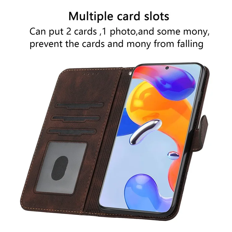 For Xiaomi Redmi Note 11 Pro 4G (Mediatek) / Note 11 Pro 5G (Qualcomm) Phone Case with Strap Imprint PU Leather Wallet Stand Cover - Brown