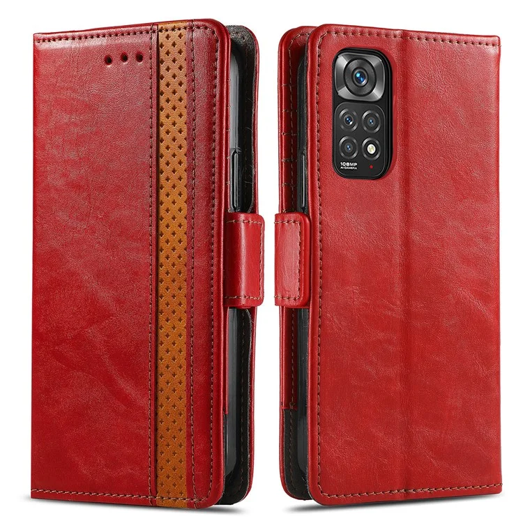 For Xiaomi Redmi Note 11S 4G 2022(Mediatek Helio G96) Phone Cases CASENEO PU Leather Cover Stand with RFID Blocking Wallet - Red