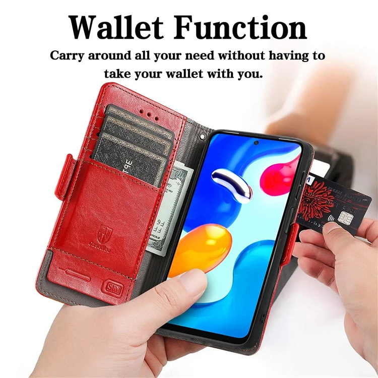 For Xiaomi Redmi Note 11S 4G 2022(Mediatek Helio G96) Phone Cases CASENEO PU Leather Cover Stand with RFID Blocking Wallet - Red