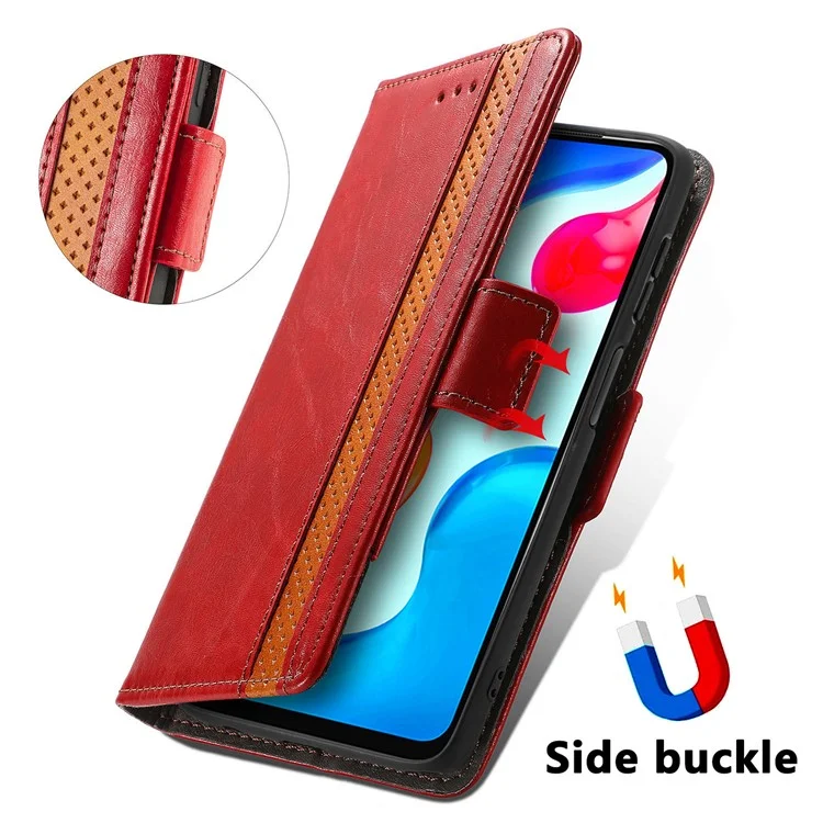 For Xiaomi Redmi Note 11S 4G 2022(Mediatek Helio G96) Phone Cases CASENEO PU Leather Cover Stand with RFID Blocking Wallet - Red