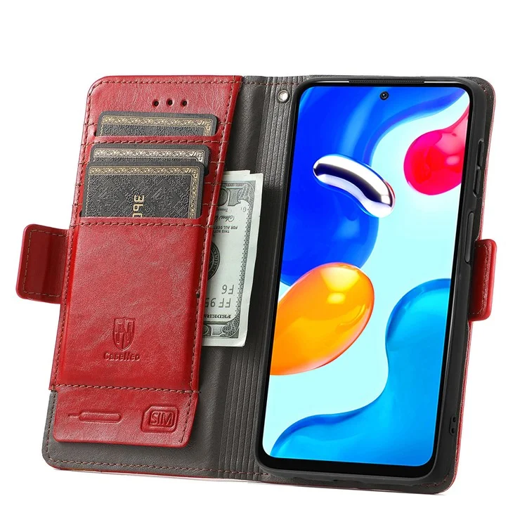For Xiaomi Redmi Note 11S 4G 2022(Mediatek Helio G96) Phone Cases CASENEO PU Leather Cover Stand with RFID Blocking Wallet - Red