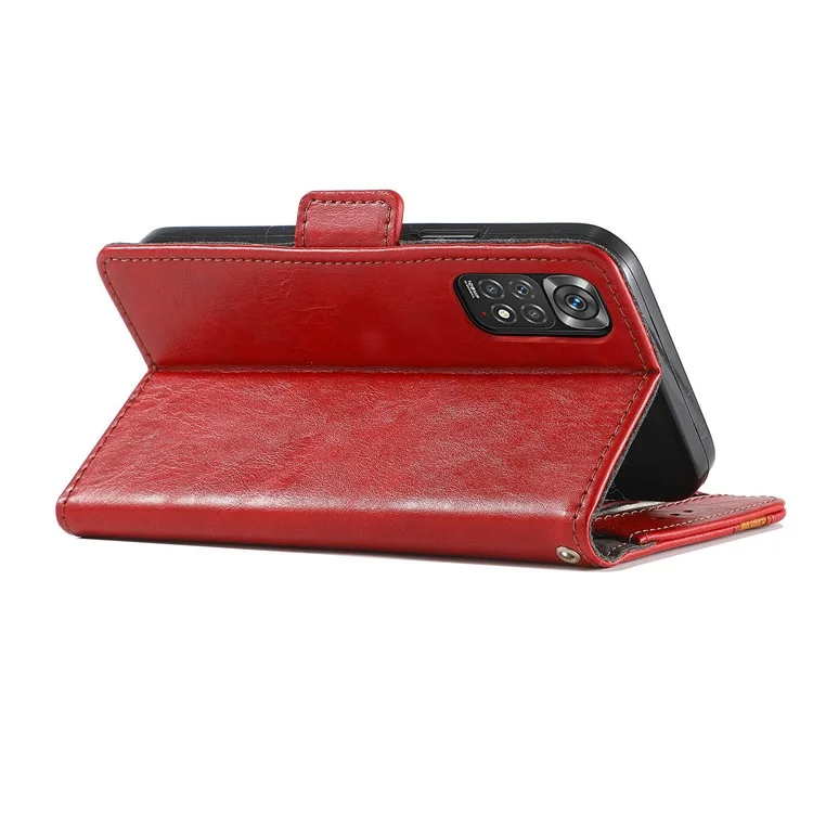 For Xiaomi Redmi Note 11S 4G 2022(Mediatek Helio G96) Phone Cases CASENEO PU Leather Cover Stand with RFID Blocking Wallet - Red