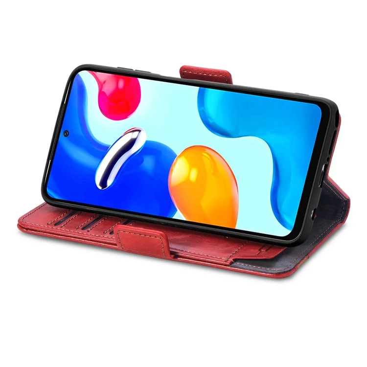For Xiaomi Redmi Note 11S 4G 2022(Mediatek Helio G96) Phone Cases CASENEO PU Leather Cover Stand with RFID Blocking Wallet - Red