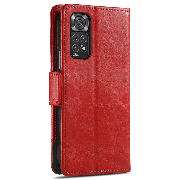 For Xiaomi Redmi Note 11S 4G 2022(Mediatek Helio G96) Phone Cases CASENEO PU Leather Cover Stand with RFID Blocking Wallet - Red