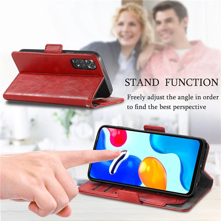 For Xiaomi Redmi Note 11S 4G 2022(Mediatek Helio G96) Phone Cases CASENEO PU Leather Cover Stand with RFID Blocking Wallet - Red