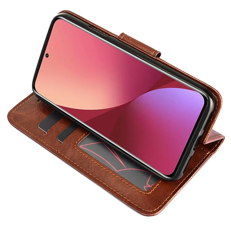 Para Xiaomi 12 Pro 5G/12S Pro 5G/12 Pro (Dimensity) 5G Funda de cartera con tapa de cuero PU con cierre magnético y soporte, protección completa - Marrón