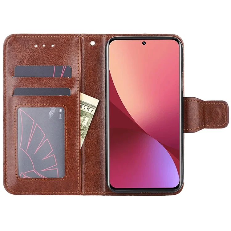 Para Xiaomi 12 Pro 5G/12S Pro 5G/12 Pro (Dimensity) 5G Funda de cartera con tapa de cuero PU con cierre magnético y soporte, protección completa - Marrón