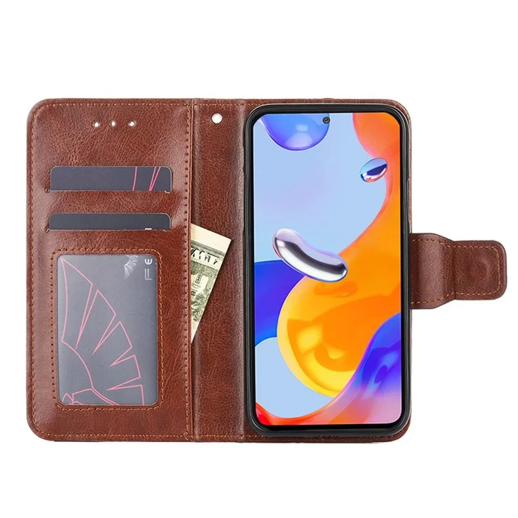 Для Xiaomi Redmi Note 12 Pro 4G / 11 Pro 4G (MediaTek) / Note 11 Pro 5G (Qualcomm) Хорошо защищенный чехол-кошелек из искусственной кожи с подставкой - коричневый