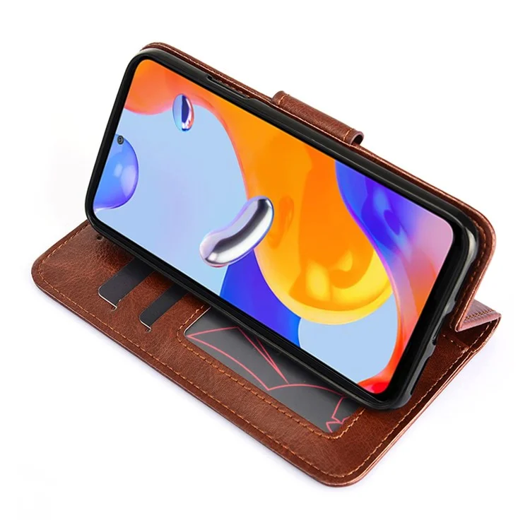 Для Xiaomi Redmi Note 12 Pro 4G / 11 Pro 4G (MediaTek) / Note 11 Pro 5G (Qualcomm) Хорошо защищенный чехол-кошелек из искусственной кожи с подставкой - коричневый
