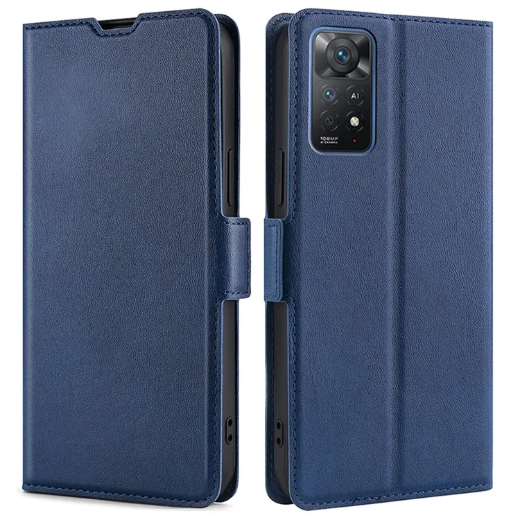 For Xiaomi Redmi Note 12 Pro 4G / 11 Pro 4G (MediaTek) / Note 11 Pro 5G (Qualcomm) PU Leather Card Slot Side Magnetic Buckle Cover Stand TPU Bumper Anti-Scratch Full-Protective Phone Case - Blue
