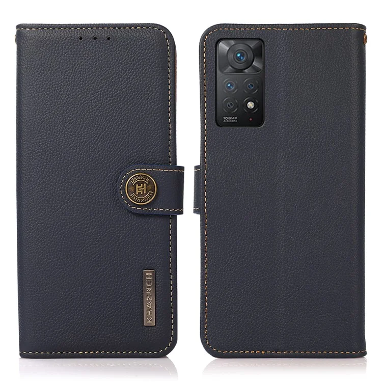 KHAZNEH para Xiaomi Redmi Note 12 Pro 4G / 11 Pro 4G (MediaTek) / Note 11 Pro 5G (Qualcomm) Capa de Couro Genuíno Completamente Envolvida com Carteira e Suporte - Azul