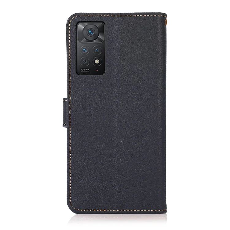 KHAZNEH para Xiaomi Redmi Note 12 Pro 4G / 11 Pro 4G (MediaTek) / Note 11 Pro 5G (Qualcomm) Capa de Couro Genuíno Completamente Envolvida com Carteira e Suporte - Azul