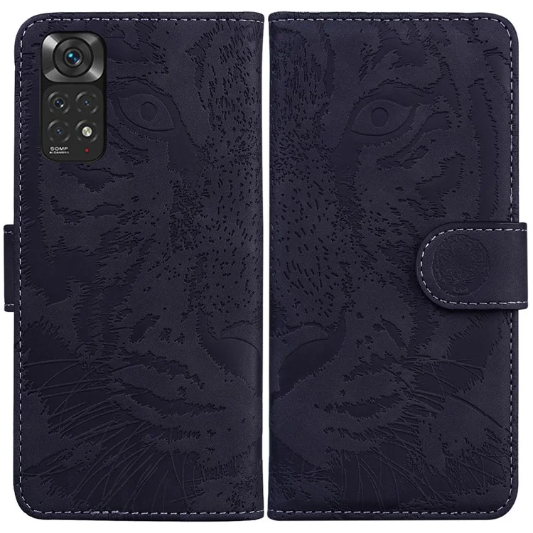 Pour Xiaomi Redmi Note 11S 4G / Redmi Note 11 4G (Qualcomm) Motif de tigre imprimé Étui portefeuille en cuir PU antichoc Couvercle de protection magnétique Folio TPU Bumper - Noir