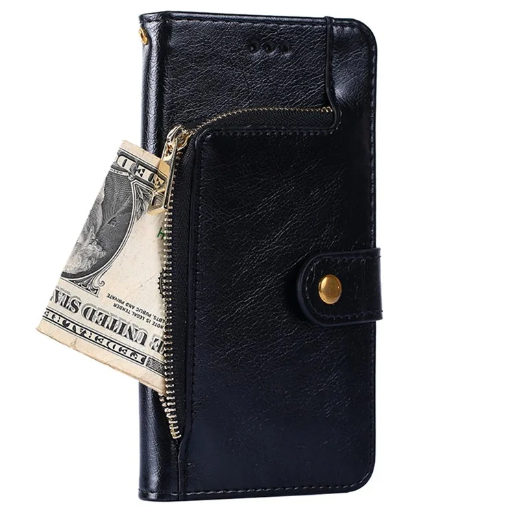 Per Xiaomi Redmi Note 12 Pro 4G / 11 Pro 4G (MediaTek) / Note 11 Pro 5G (Qualcomm) Custodia portafoglio in pelle PU con chiusura magnetica, tasca con zip e supporto anti-caduta - Nero