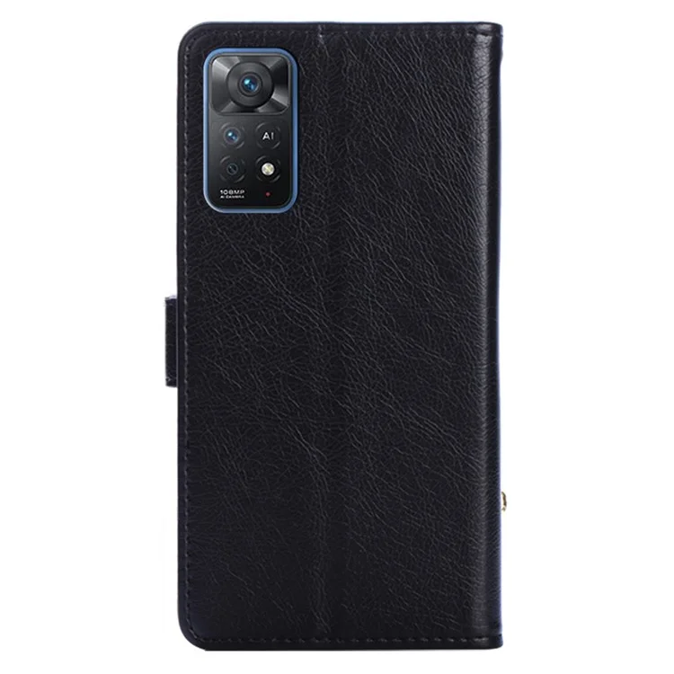Per Xiaomi Redmi Note 12 Pro 4G / 11 Pro 4G (MediaTek) / Note 11 Pro 5G (Qualcomm) Custodia portafoglio in pelle PU con chiusura magnetica, tasca con zip e supporto anti-caduta - Nero