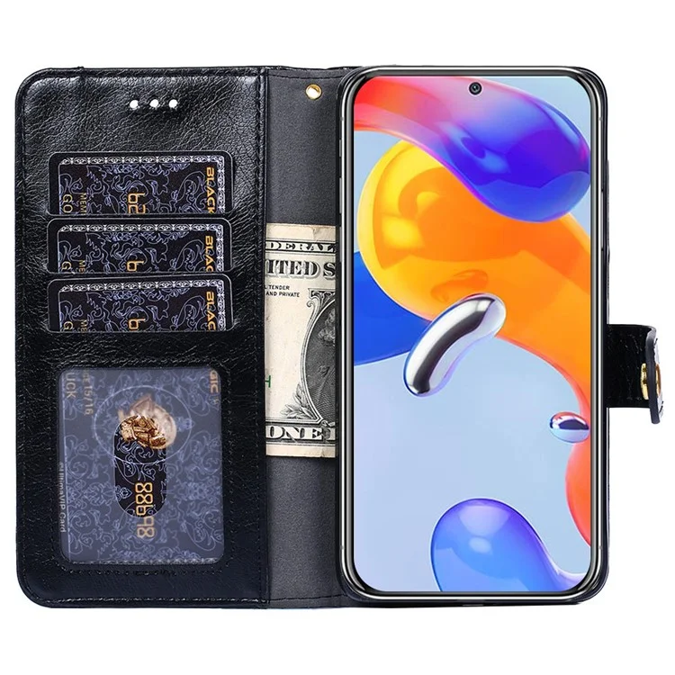 Per Xiaomi Redmi Note 12 Pro 4G / 11 Pro 4G (MediaTek) / Note 11 Pro 5G (Qualcomm) Custodia portafoglio in pelle PU con chiusura magnetica, tasca con zip e supporto anti-caduta - Nero