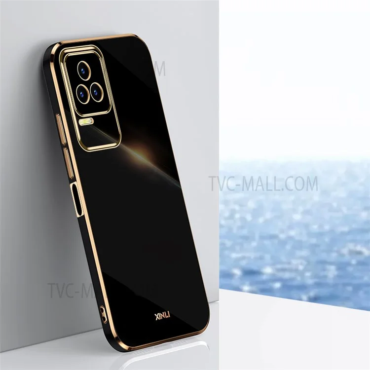 XINLI for Xiaomi Redmi K50 Pro/K50 Anti-drop Phone Protective Case Precise Lens Cutout Electroplating Golden Edge Flexible TPU Cover - Black