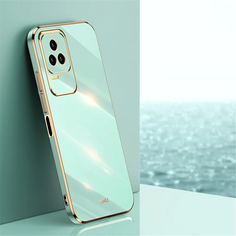 XINLI para Xiaomi Redmi K50 Pro/K50 Funda protectora antipérdida Recorte preciso de la lente Borde dorado electrochapado Cubierta flexible de TPU - Cian