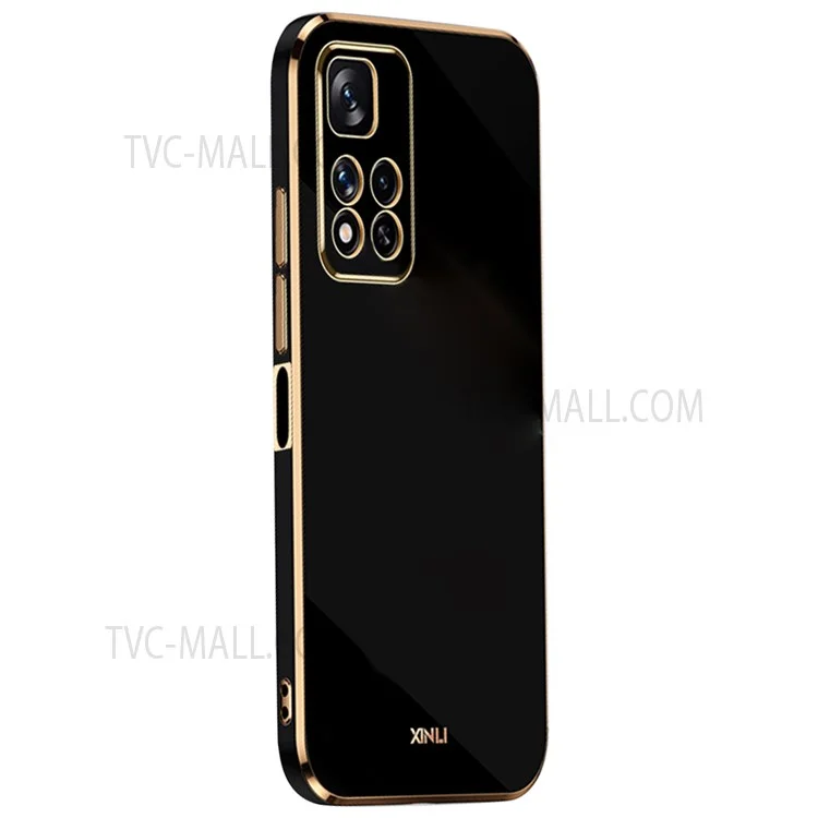 XINLI for Xiaomi Redmi Note 11 Pro 5G (China) (MediaTek)/Note 11 Pro+ 5G Precise Lens Cutout TPU Smartphone Shockproof Case Stylish Electroplating Golden Edge Phone Cover - Black