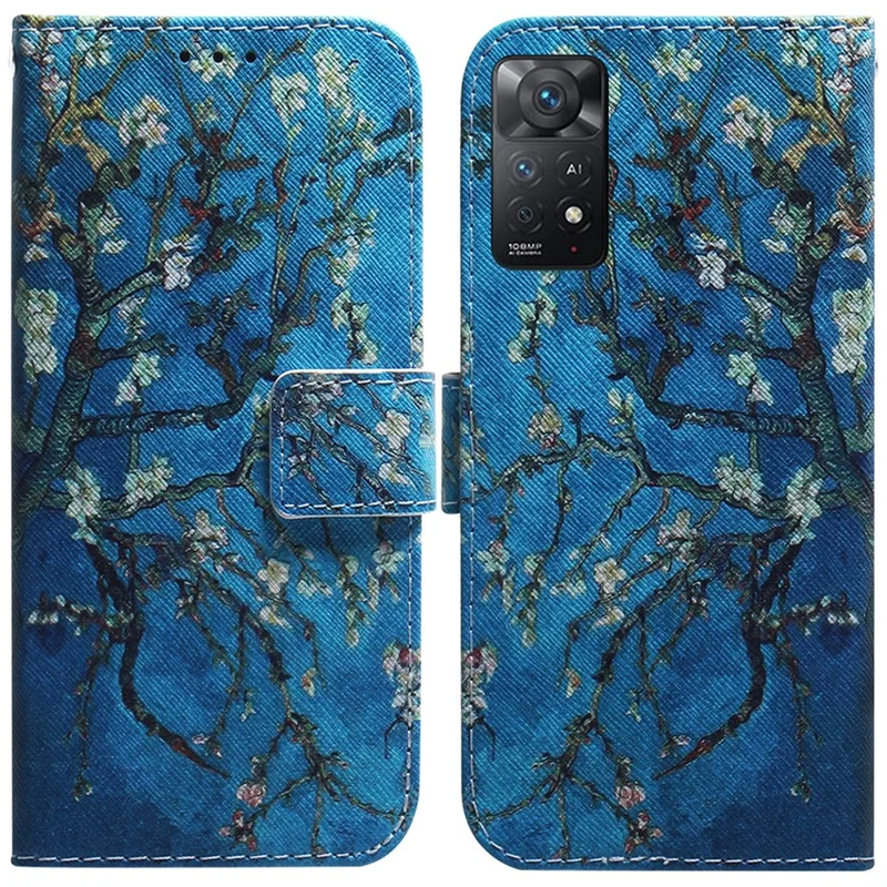 For Xiaomi Redmi Note 12 Pro 4G / 11 Pro 4G (MediaTek) / Note 11 Pro 5G (Qualcomm) Magnetic Closure Pattern Printing PU Leather Folio Flip Case Wallet Stand Function Phone Cover - Apricot Flowers